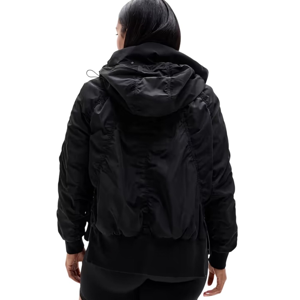 Athleta Jetset Bomber Jacket Black Medium Water Resistant Ruched Utility - Picture 3 of 12